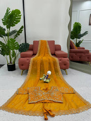Yellow Designer Saree with Exquisite Thread & Sequin Work