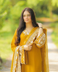 Yellow New Designer Party Sharara Suit & Dupatta Set – Maska Silk with Exquisite Embroidery