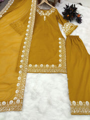Yellow New Designer Party Sharara Suit & Dupatta Set – Maska Silk with Exquisite Embroidery