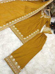 Yellow New Designer Party Sharara Suit & Dupatta Set – Maska Silk with Exquisite Embroidery