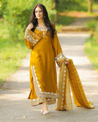 Yellow New Designer Party Sharara Suit & Dupatta Set – Maska Silk with Exquisite Embroidery