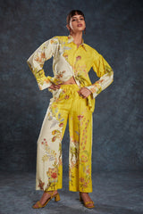 Yellow Printed Linen Co-Ord Set | Trendy Ready-To-Wear | Top + Pant | Sizes XS–XXL