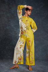 Yellow Printed Linen Co-Ord Set | Trendy Ready-To-Wear | Top + Pant | Sizes XS–XXL