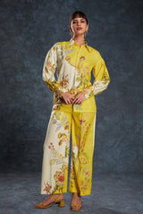 Yellow Printed Linen Co-Ord Set | Trendy Ready-To-Wear | Top + Pant | Sizes XS–XXL