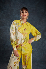Yellow Printed Linen Co-Ord Set | Trendy Ready-To-Wear | Top + Pant | Sizes XS–XXL