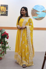 Yellow Sequin Embroidered Gown with Dupatta