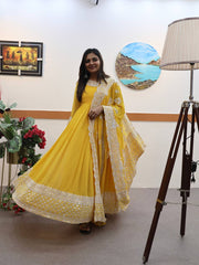 Yellow Sequin Embroidered Gown with Dupatta