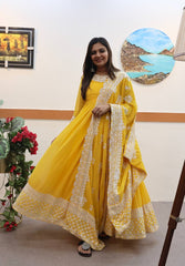 Yellow Sequin Embroidered Gown with Dupatta
