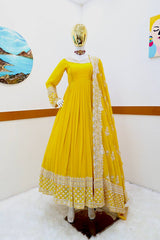 Yellow Sequin Embroidered Gown with Dupatta