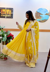 Yellow Sequin Embroidered Gown with Dupatta