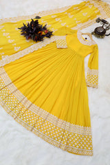 Yellow Sequin Embroidered Gown with Dupatta