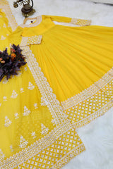 Yellow Sequin Embroidered Gown with Dupatta