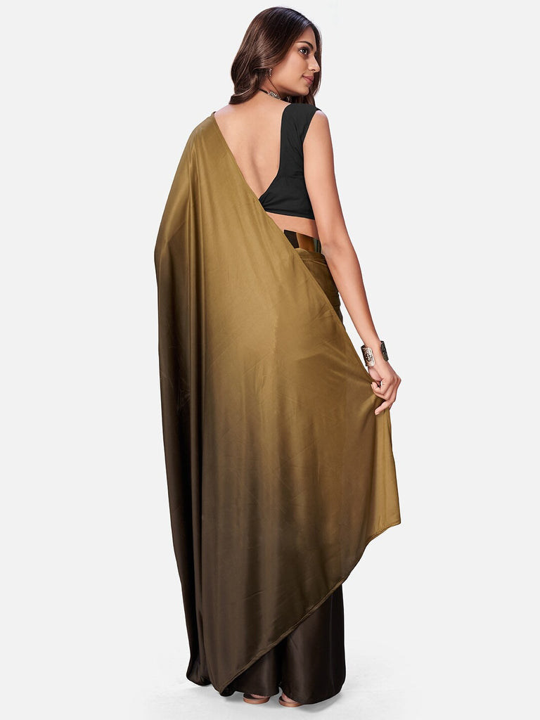Olive Green-Brown Ready to Wear One Minute Lycra Saree - Clo