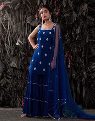 Lepis Blue color Sharara set with Embroidery work