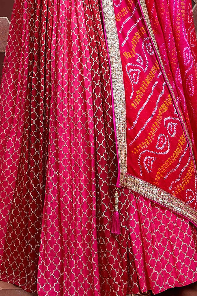 Great Pink Digital Print Chinnon Silk Engagement Wear Lehenga Choli