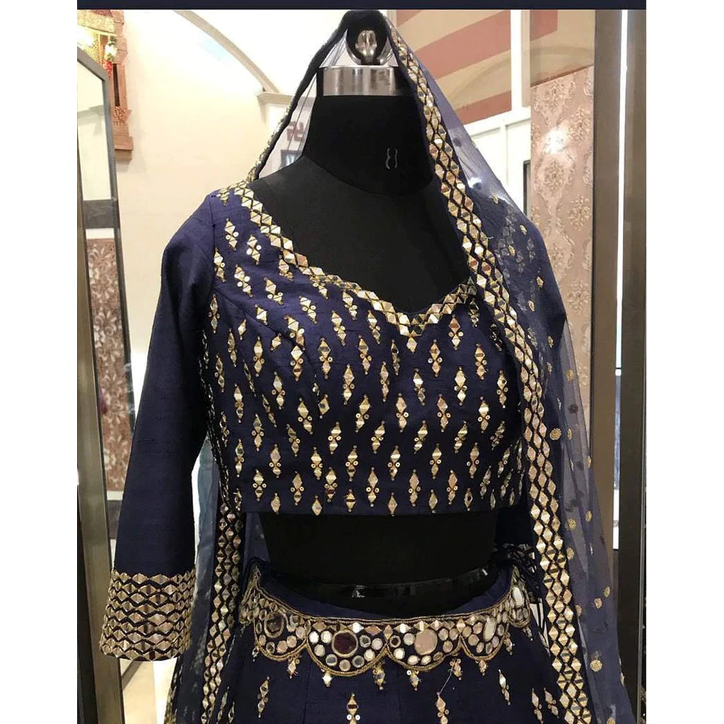 Navy Blue Color Lehenga Choli with Foil Mirror and Embroidery Zari work