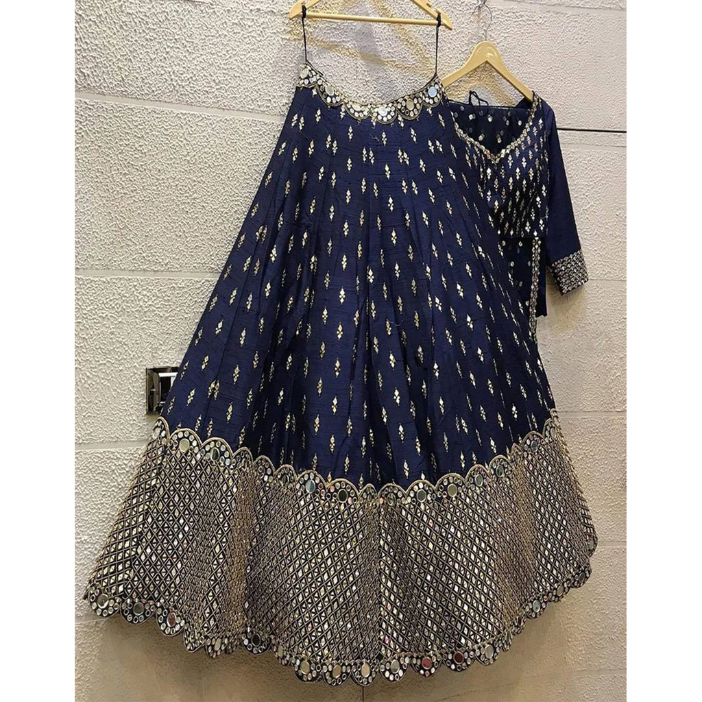 Navy Blue Color Lehenga Choli with Foil Mirror and Embroidery Zari work