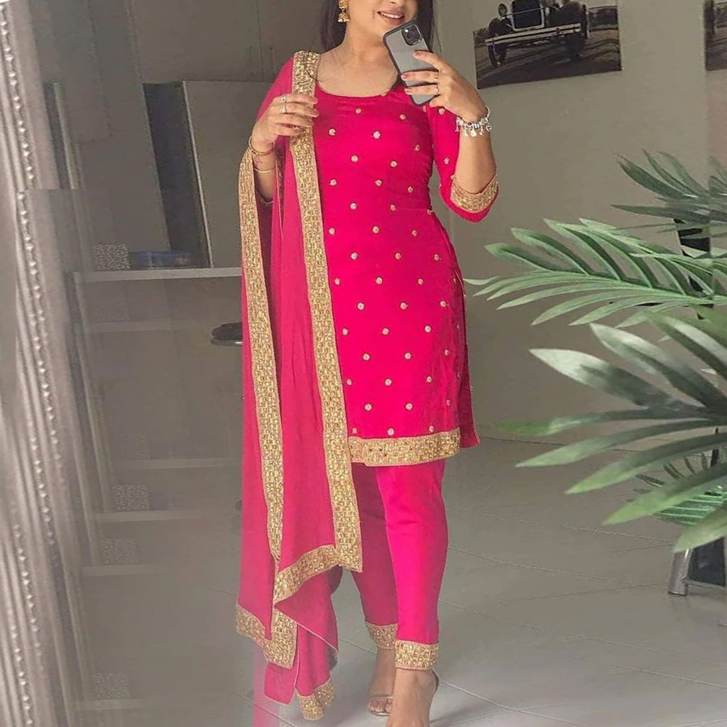 Pink color Salwar Suit with Embroidery Work and Dupatta