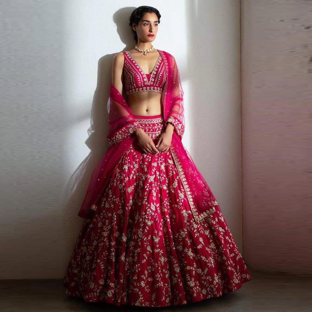 Pink Colored Faux Georgette Heavy Embroidery Lehenga Choli with Net Dupatta