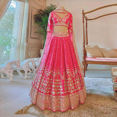 Pink Colored Lehenga Choli with Real and Foil Mirror Work
