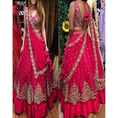 Pink Lehenga Choli in Net with Zari and Embroidery Work