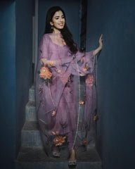 luxurious Beautiful pair of  dusty lavendar kurta straight fit pants pair with duppta set