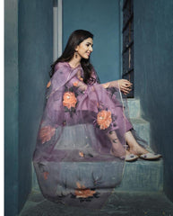 luxurious Beautiful pair of  dusty lavendar kurta straight fit pants pair with duppta set