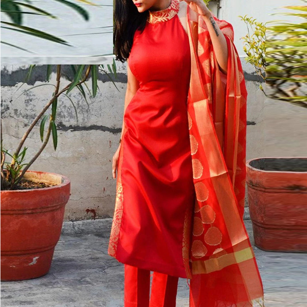 Pure Cotton Salwar Suit With Banaras Silk Dupatta For Women