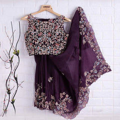 Purple Saree In Kasturi Silk with Heavy Embroidery Work
