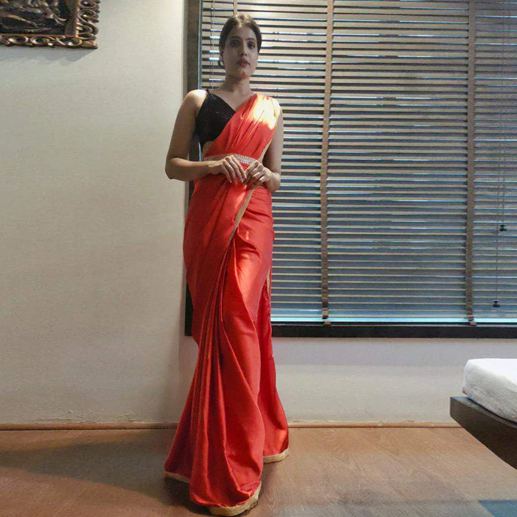 Red Colored Ready to wear Satin Saree