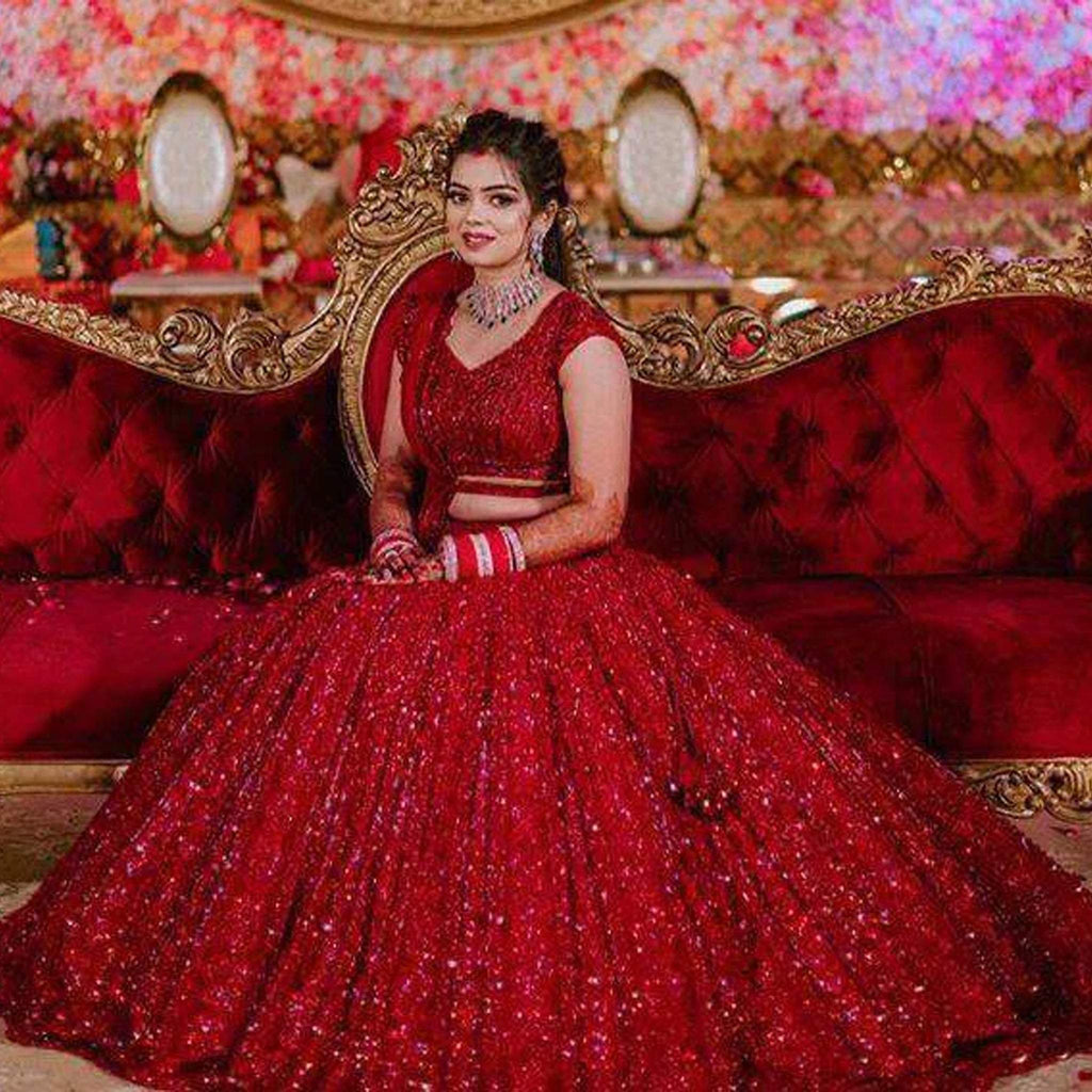 Red Lehenga Choli in Bangalore Silk with Heavy Sequence Embroidery Work