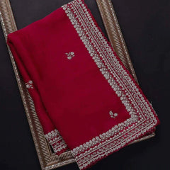 Red Organza Silk Saree with Embroidery Work for Wedding