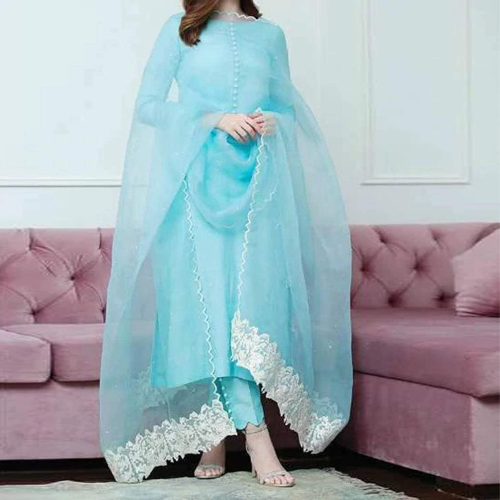Sky Blue Designer Salwar Kameez in Pakistani Style