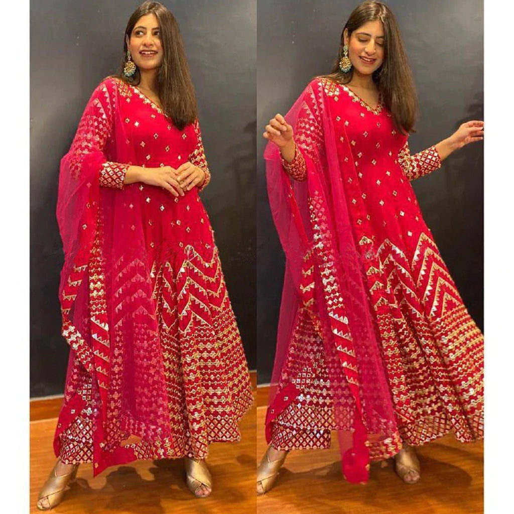 Pink Color Salwar Suit with Mirror Work
