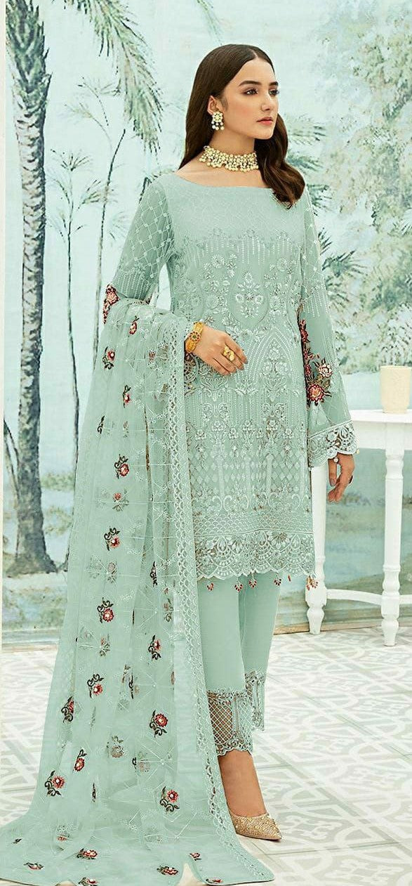 Peach Party Wear Floral Embroidered Fox Georgette Straight Salwar Suit Pakistani dress Shalwar Kameez Suit Readymade Dupatta Suits