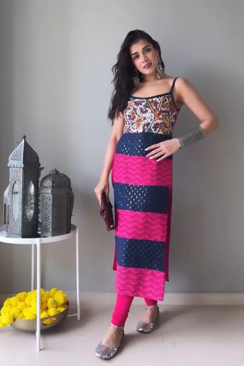 Traditional Pink and Blue Punjabi Suit