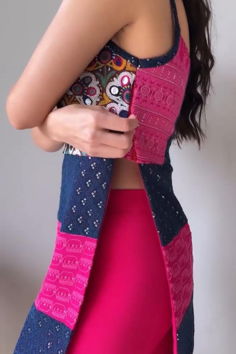 Traditional Pink and Blue Punjabi Suit