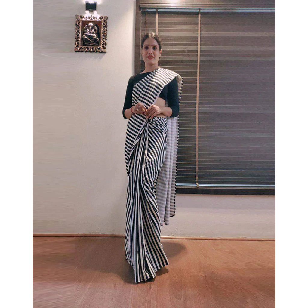 Black and White striped Ready to wear Georgette Saree
