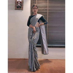 Black and White striped Ready to wear Georgette Saree