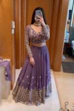 Buy Purple Colored Heavy Designer Sequins Embroidery Work Lehenga