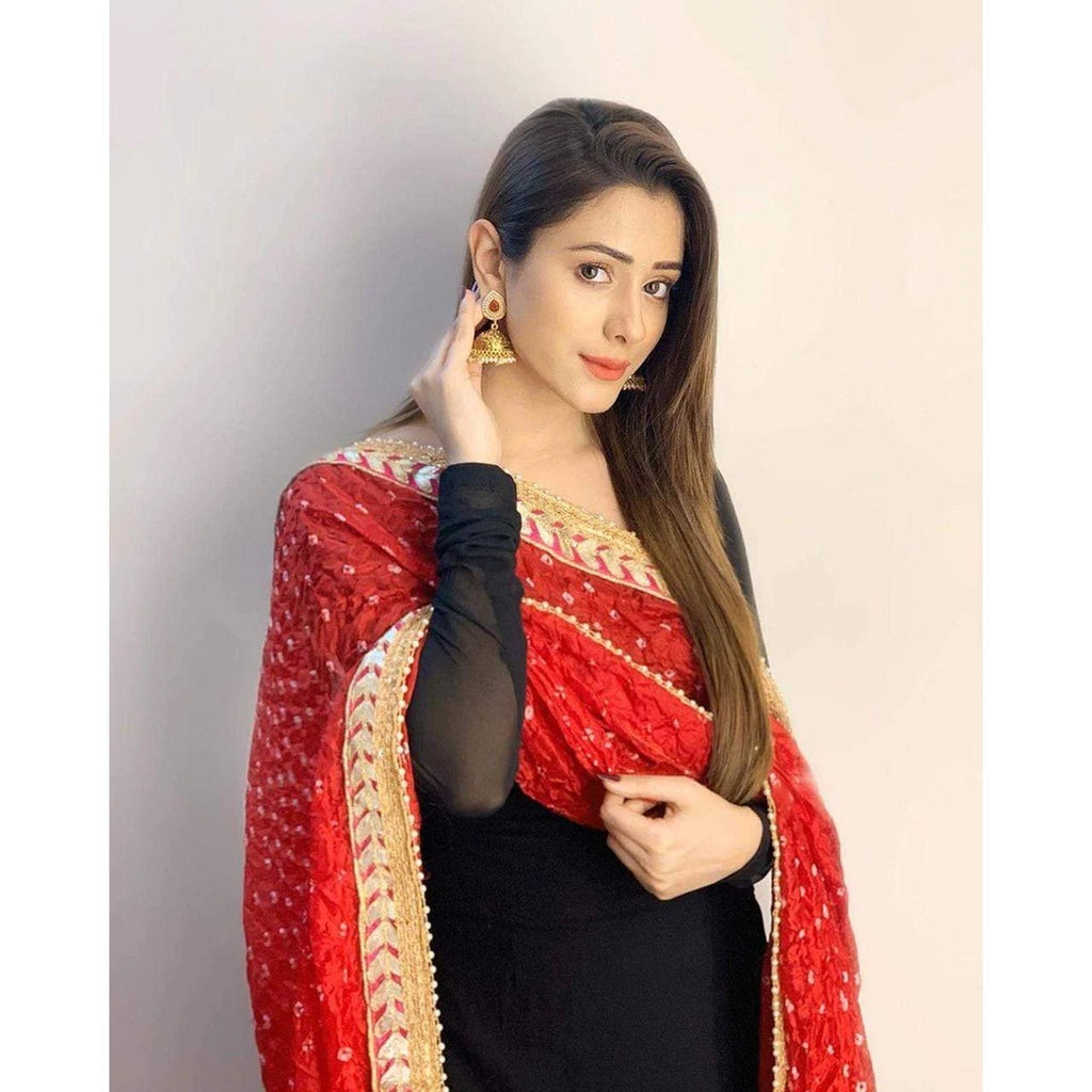 Red And Black Chanderi Churidar Salwar Suits | Punjabi Suit online