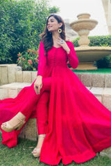 Red Georgette Anarkali Suit with Dupatta Set for Casual Party Wedding