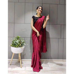 Designer Maroon Silk Readymade Saree with Handwork Blouse Material