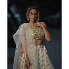 Designer White Lehenga Choli In Banarasi Silk and Embroidery