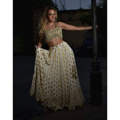 Designer White Lehenga Choli In Banarasi Silk and Embroidery