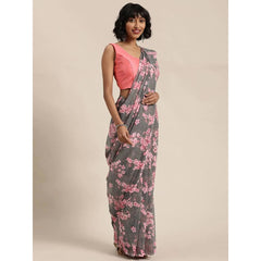 Full sequence Light Grey Designer Saree with Pink Blouse