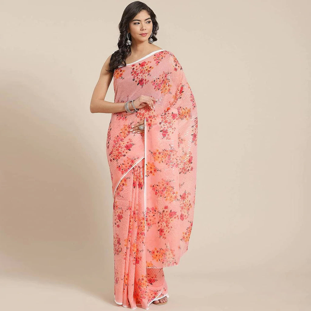 Full sequence Pink Saree with Black Blouse