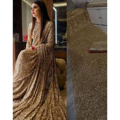 Gold Color Shimmer Party Wear Glitter Sequence Saree for Wedding