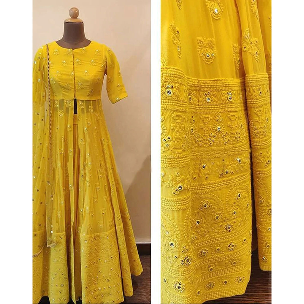 Lime Yellow Georgette Salwar Suit with Heavy Embroidery Work