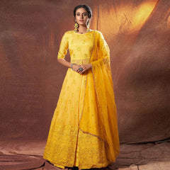 Lime Yellow Georgette Salwar Suit with Heavy Embroidery Work